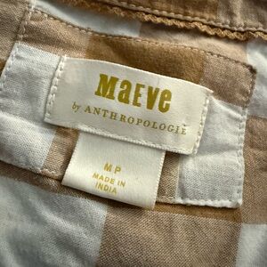 Anthropologie Maeve Tan and White Button Down Shirt